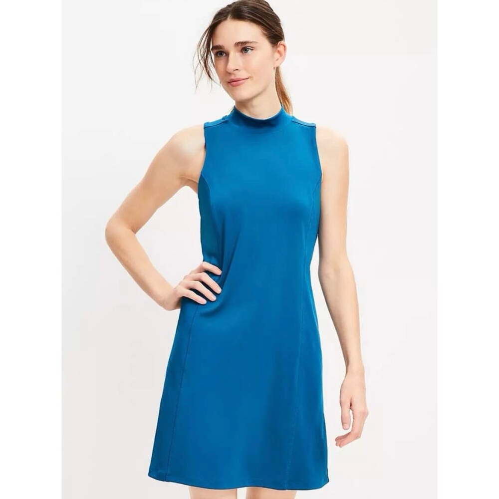 NWT Lou & Grey Luvstretch Mock Neck Halter Dress in Lush Cobalt sz Medium Tennis